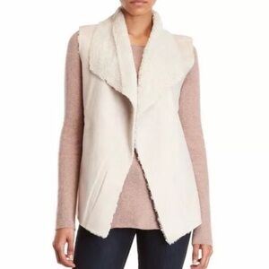 Madison & Lola Vest Faux Suede Cream Faux Shearling Vest w/ Open Front Sz 2X NWT